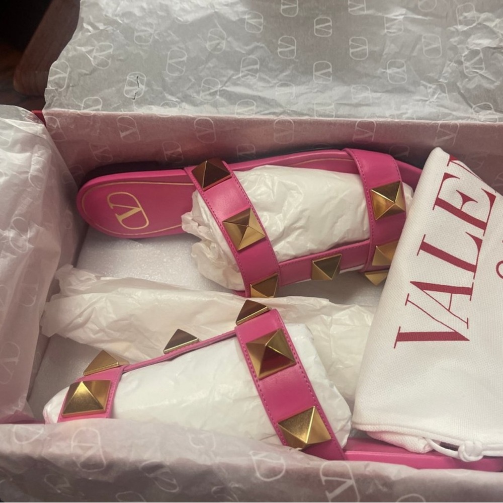 Valentino Garavani Pink Studded Slide Sandals